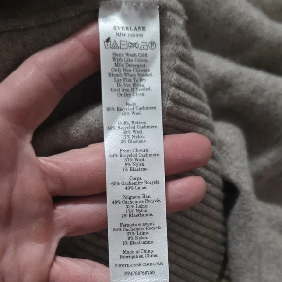 Everlane Cashmere Cardigan XS Taupe Fitted Cropped Button Front Minimalist - Picture 7 of 7